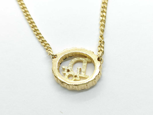 Dior Logo Gold Oval Necklace with Stone, 6.8g