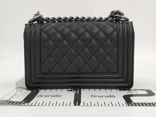 CHANEL Caviar Skin Boy Chanel Small SV Hardware Chain Shoulder Bag Black IC Plate Shoulder Bag
