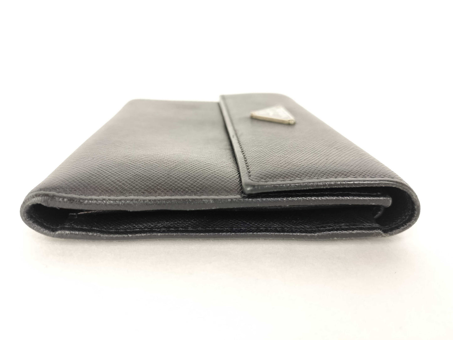 PRADA Wallet Tri-Fold Triangle Logo Leather Black Wallet