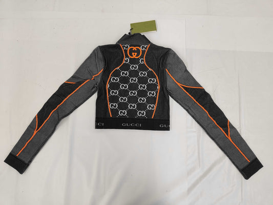 GUCCI GUCCI GG Jacquard Cropped High Neck Half Zip 689201 Size S Tagged Unused Tops