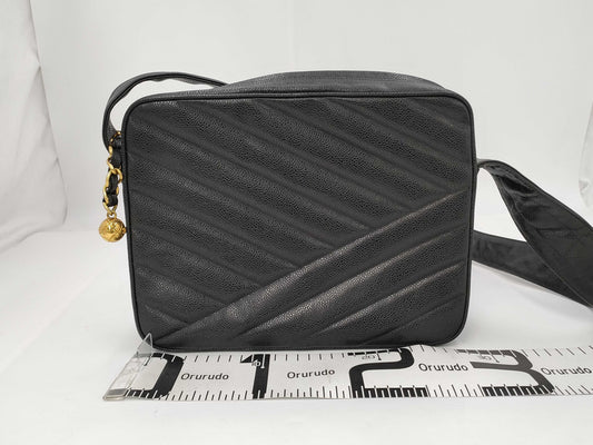 CHANEL CHANEL Shoulder Bag Black Gold Fittings/Coco Ball Caviar Skin Seal Shoulder Bag