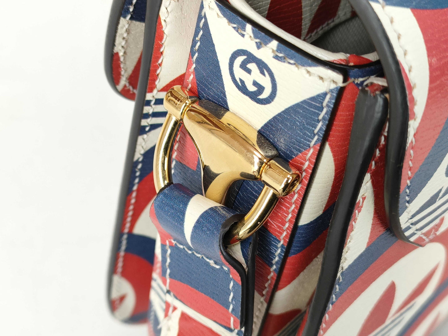 GUCCI GUCCI Horsebit 1955 Shoulder Bag 602204 Ivory x Red x Multi Leather Shoulder Bag