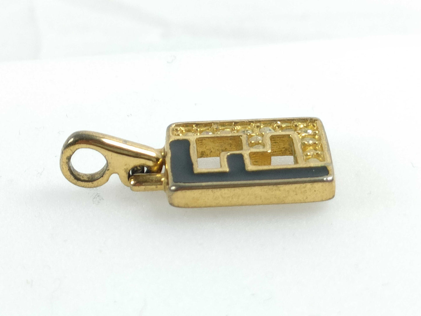 FENDI Logo Rhinestone Necklace Top Pendant Top