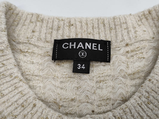 CHANEL CHANEL Cardigan Tops P57023K07456 #34 Lame White Knit Cardigan