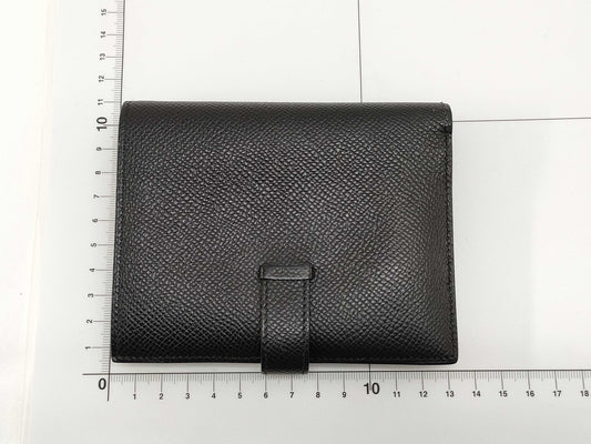 HERMES Beane Hermes Bean Compact D Engraving Epson Gold Hardware Black Wallet