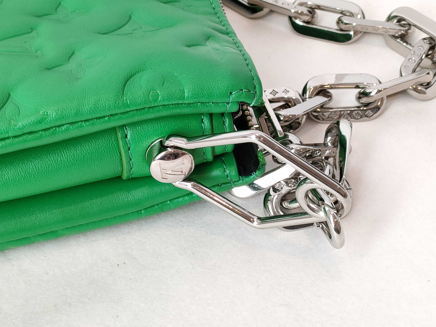 LOUIS VUITTON Monogram Embossed Coussin PM Lamb Leather Green M57936 RFID Shoulder Bag