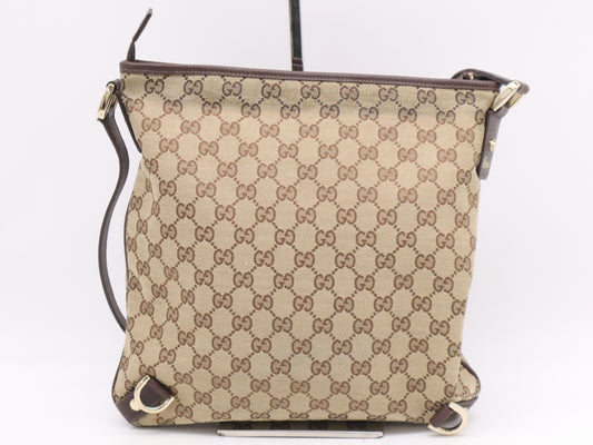 GUCCI 131326 Canvas x Leather GG Canvas Brown Shoulder Bag