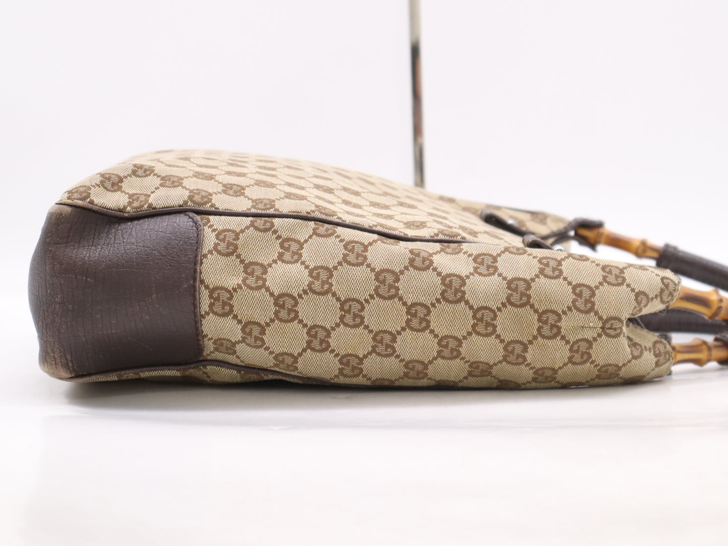 GUCCI 112530GG Canvas Bamboo Beige Brown Tote Bag