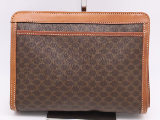 CELINE PVC x Leather Macadam Pattern Brown Second Bag