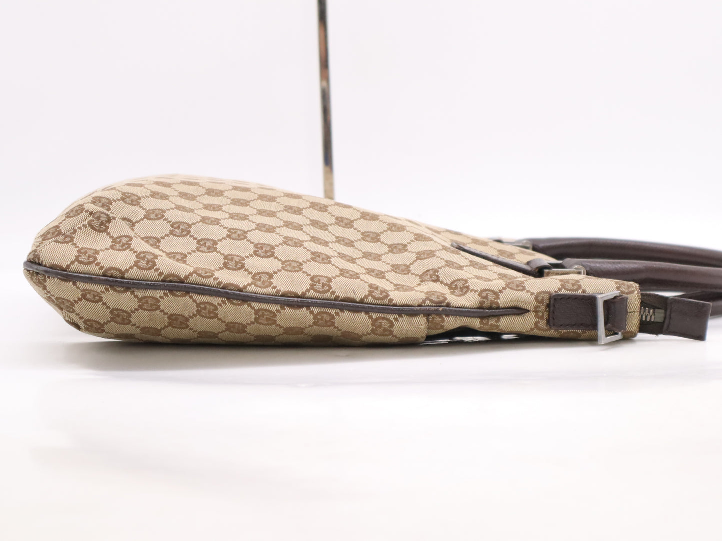 GUCCI 122797 Canvas x Leather GG Canvas Brown with Silver Hardware Tote Bag