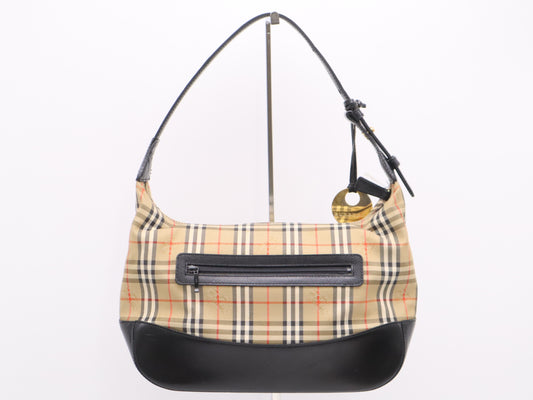 BURBERRY Canvas Leather Nova Check Beige Black Shoulder Bag