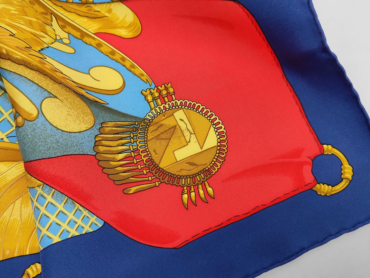 HERMES Silk Carré 90 Soleil de Soie Silk Sun Blue Yellow Scarf with Box