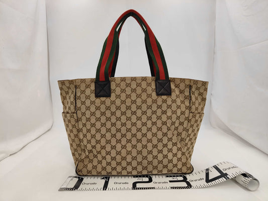 GUCCI 161836 GG Canvas Sherry Line Beige Tote Bag