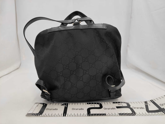 GUCCI 003.0246.002058GG Nylon Backpack, Leather and Canvas, Black, with Dust Bag