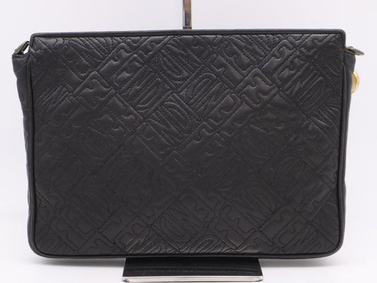 FENDI Leather All-Over Logo Print Black Clutch Bag
