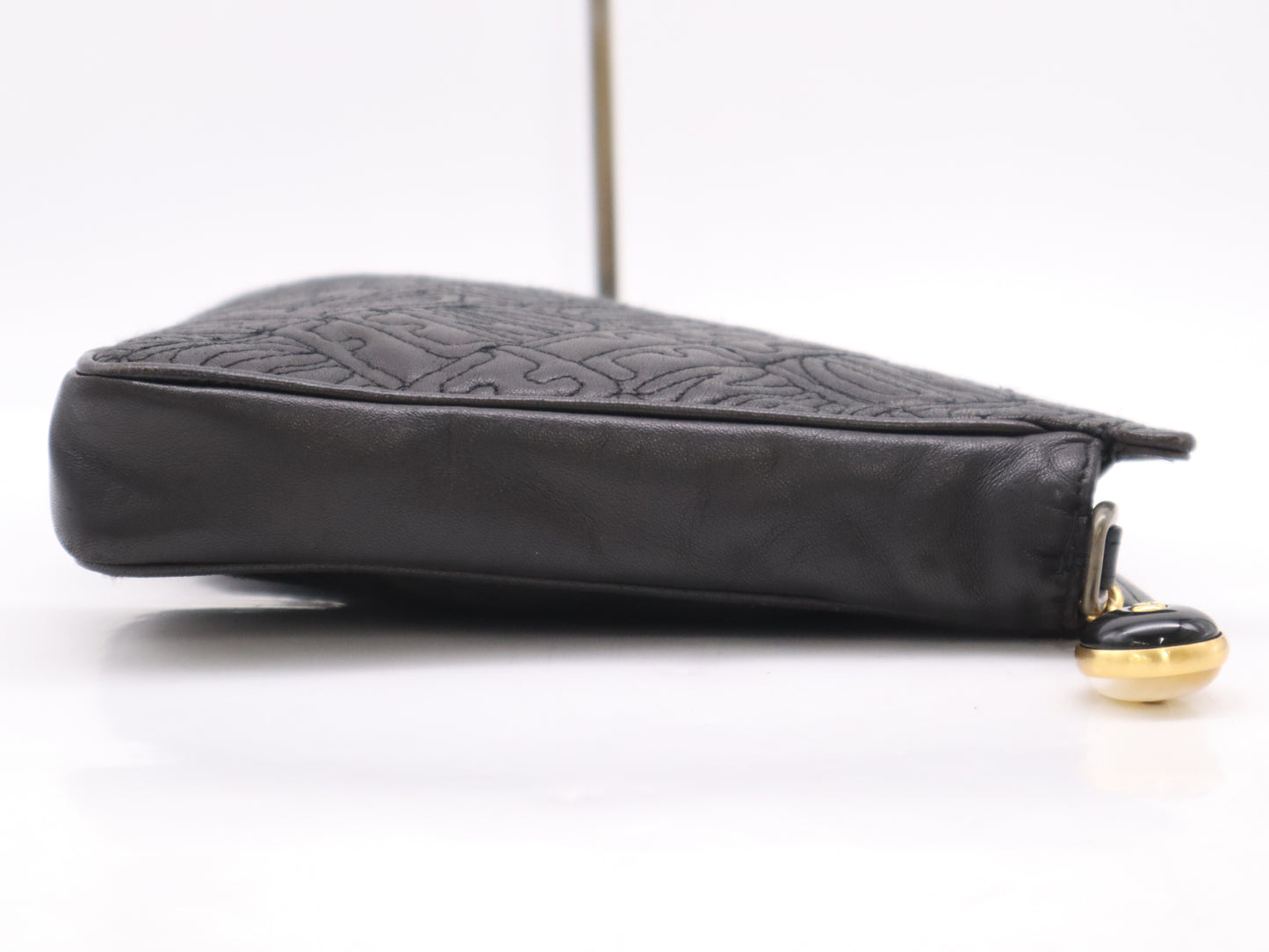 FENDI Leather All-Over Logo Print Black Clutch Bag