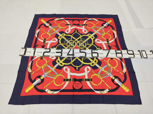 HERMES Silk Carré 90 Eperon dor Golden Spur Red Yellow Black Scarf