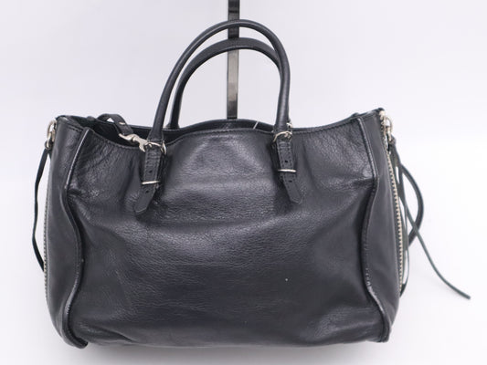 BALENCIAGA Leather Paper Mini Handbag in Black with Shoulder Strap and Mirror