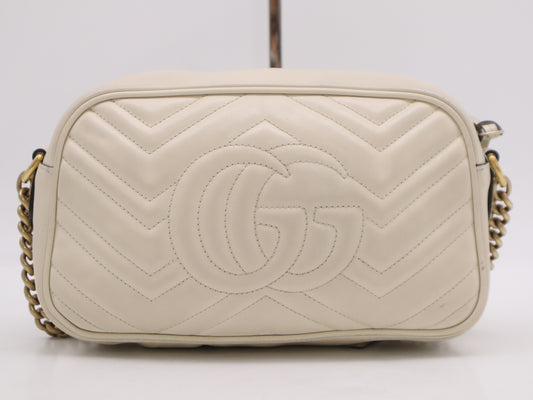GUCCI 447632 GG Marmont White GD Hardware Shoulder Bag