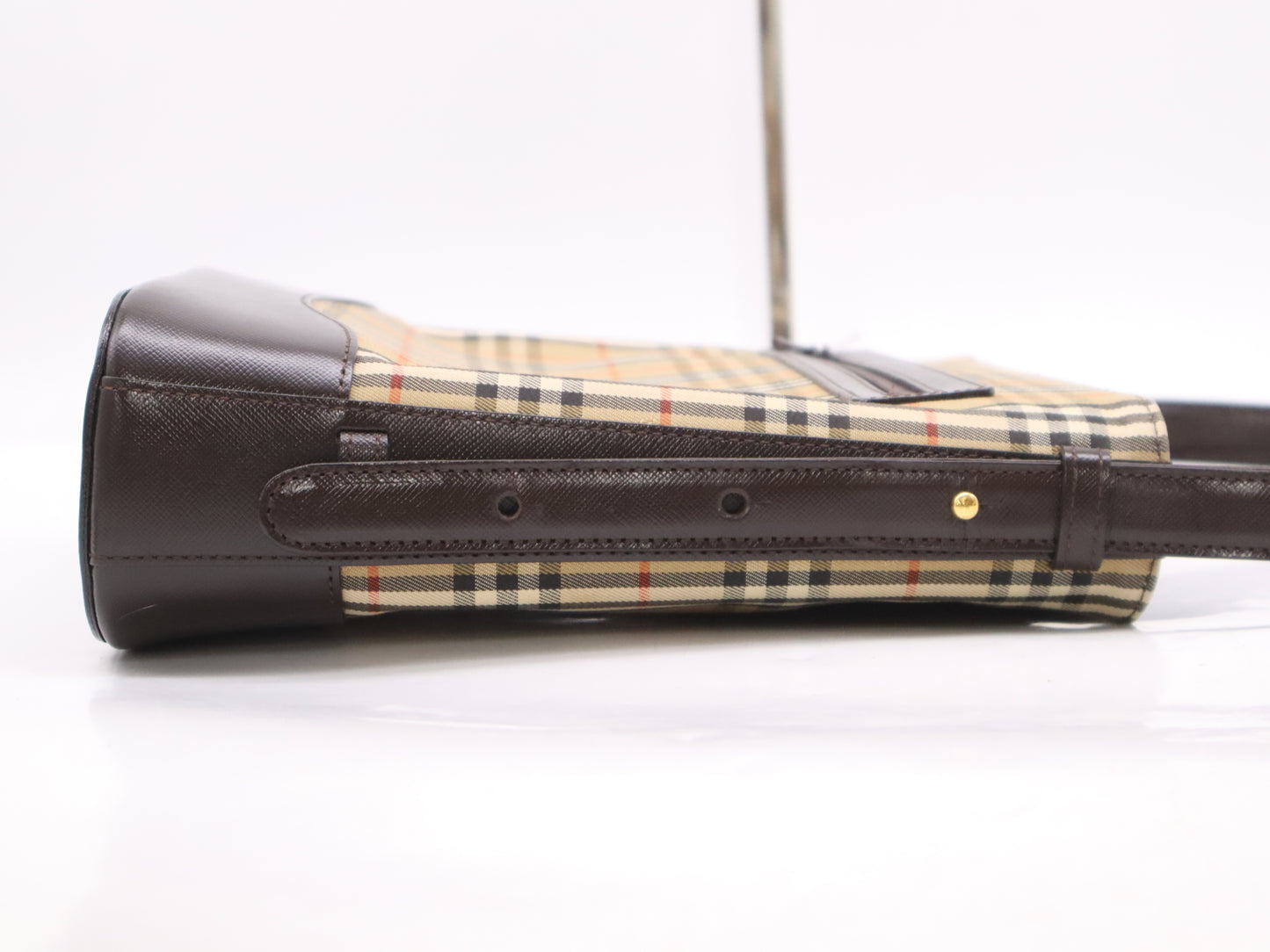 BURBERRY Canvas x Leather Nova Check Shoulder Bag Beige Brown GD Hardware with Charm Shoulder Bag