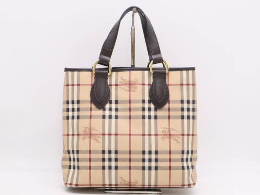 BURBERRY PVCx Leather Nova Check Tote Bag Beige Brown Tote Bag with Storage Bag
