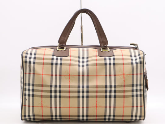 BURBERRY Canvas Leather Nova Check Boston Bag Beige Brown Boston Bag