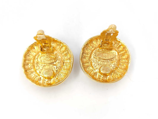 CHANEL GP Earrings, Faux Pearl, Round, Gold, with Box