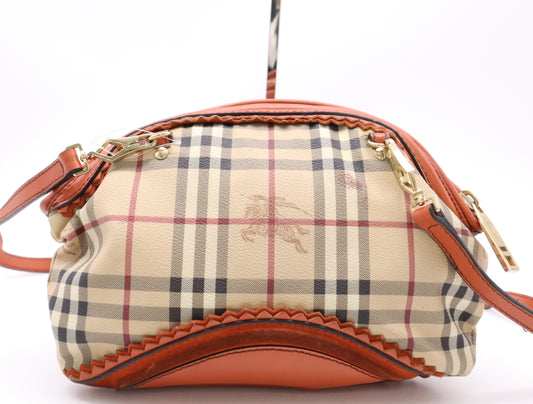 BURBERRY PVC and Leather Prorsum Nova Check Shoulder Bag in Beige and Orange with Shoulder Strap
