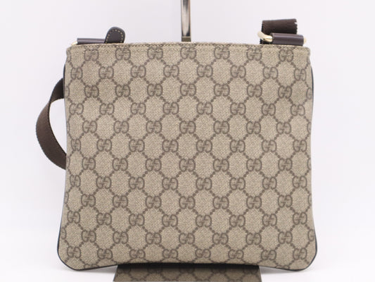 GUCCI 201538 PVC x Leather GG Supreme Shoulder Bag Beige Brown Shoulder Bag