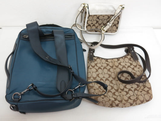 COACH COACH 3-Point Signature Canvas and Leather Shoulder Bag Backpack Beige Navy