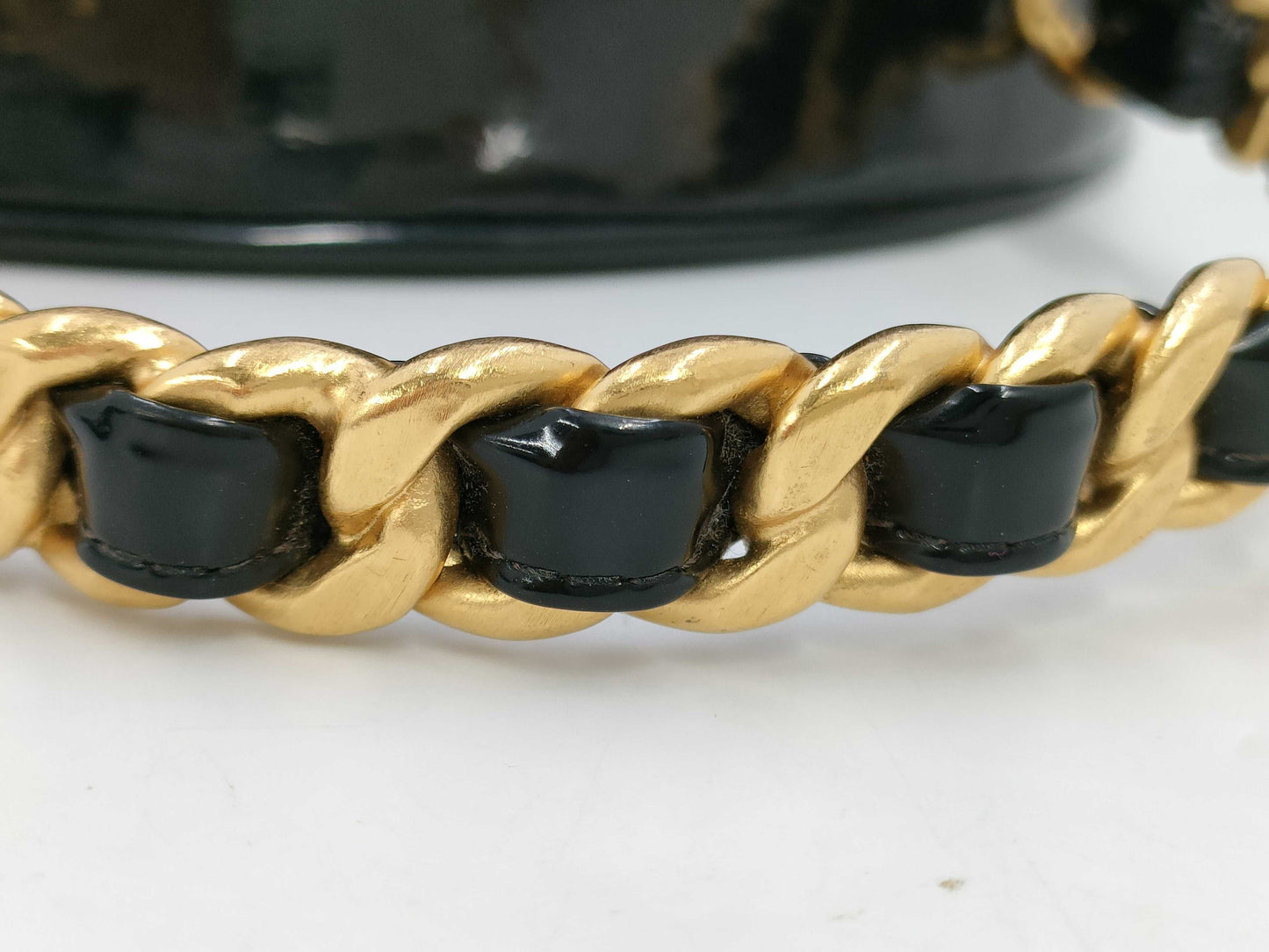 CHANEL Matlasse Patent Cocomark Round Vanity Bag Black Gold Fittings 3rd Line Handbag