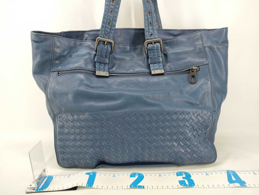 BOTTEGA VENETA Intrecciato Tote Bag in Blue with Antique Silver Hardware