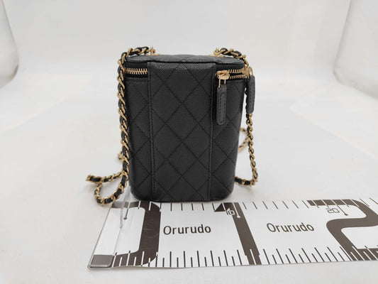 CHANEL Black Caviar Leather Vanity Bag with GP Hardware and Matelasse Chain AP2195