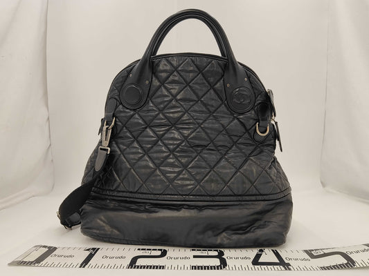 CHANEL CHANEL Quilted Boston Tote Bag Nylon/Black/Silver
