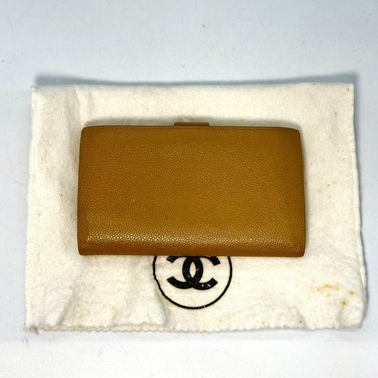 CHANEL Caviar Skin Coco Mark Clasp Bifold Long Wallet Beige 8139689 Wallet