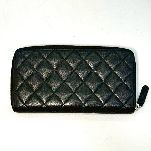 CHANEL Matelasse Caviar Leather Round Zip Long Wallet, Black, 16777969