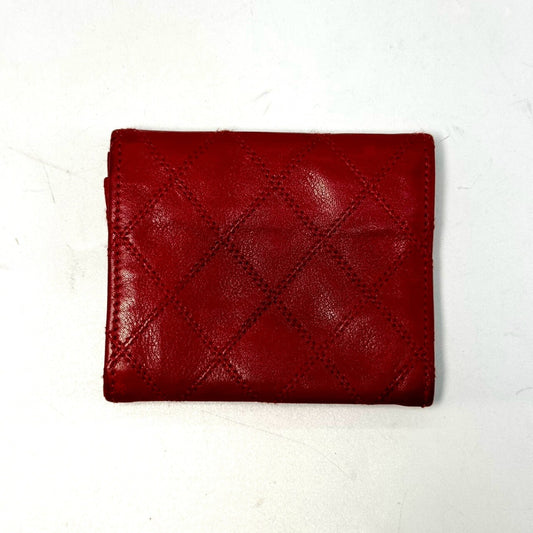 CHANEL Bicolor Tri-fold Compact Wallet with Red Coin Case, Serial Number Seal Has Peeling Marks