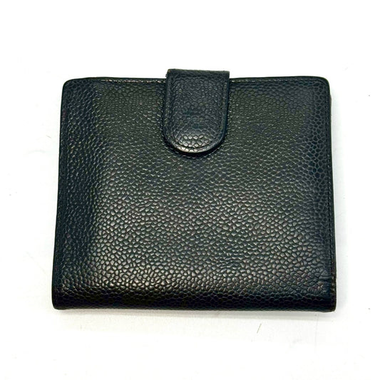 CHANEL Caviar Skin Coco Mark Compact Wallet Black