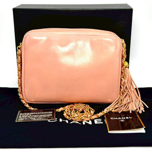 CHANEL 1351-03263 Triple Coco Lambskin Fringed Chain Shoulder Bag, Pink, with Guarantee Card, 3120286 Shoulder Bag