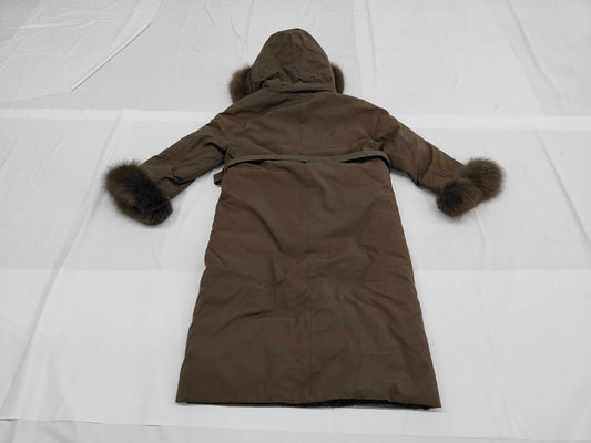 MaxMara Fox Fur Down Coat with Belt, Size 165 Coat