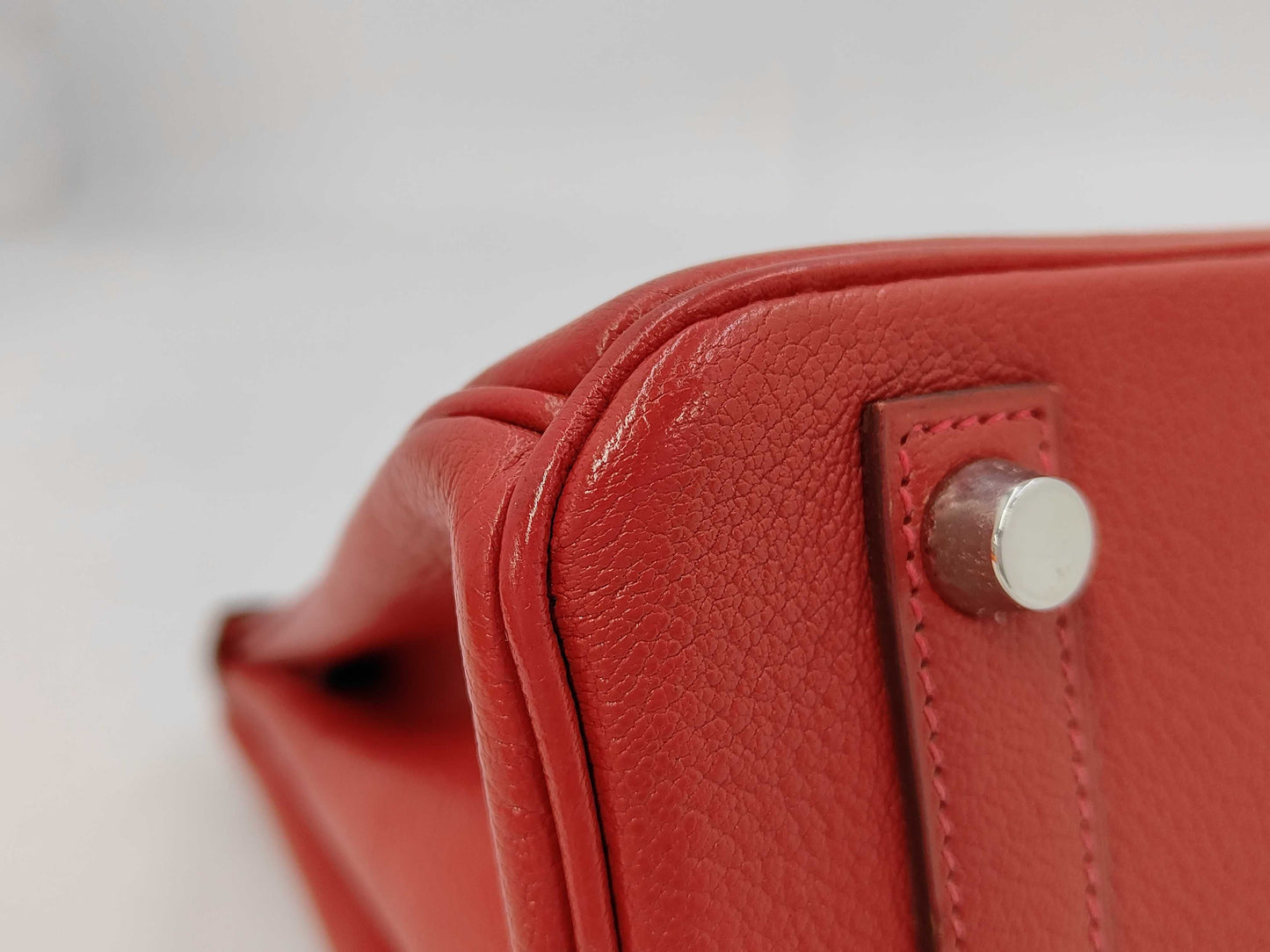 HERMES Birkin 25 Togo Red Handbag with Silver Hardware and J Stamp