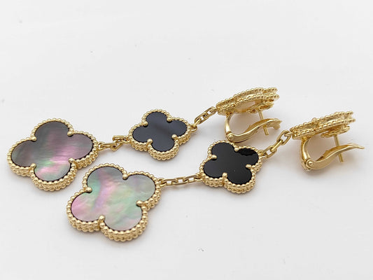 Van Cleef & Arpels Magic Alhambra Shell and Onyx Earrings in Yellow Gold 750, 18.1g