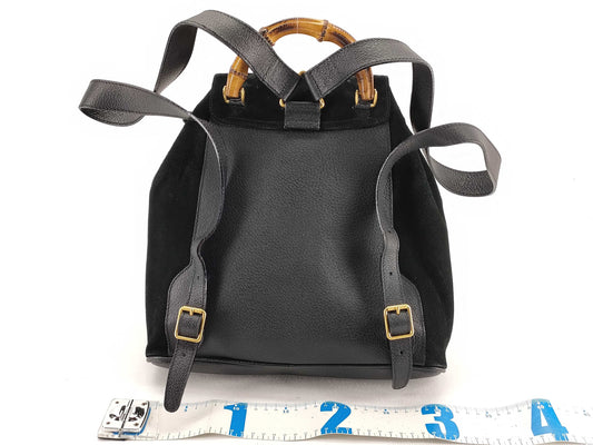 GUCCI Bamboo Suede and Leather Backpack, Black