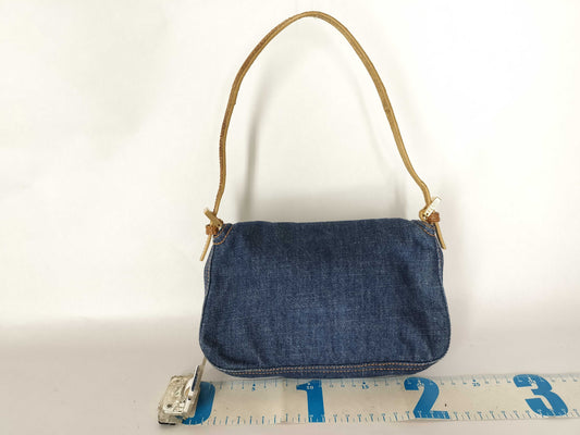FENDI Mamma Bucket Shoulder Bag Denim Mini Lizard Shoulder Bag