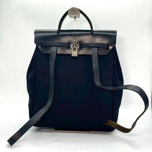 HERMES Airbag Toile Officier Black Backpack