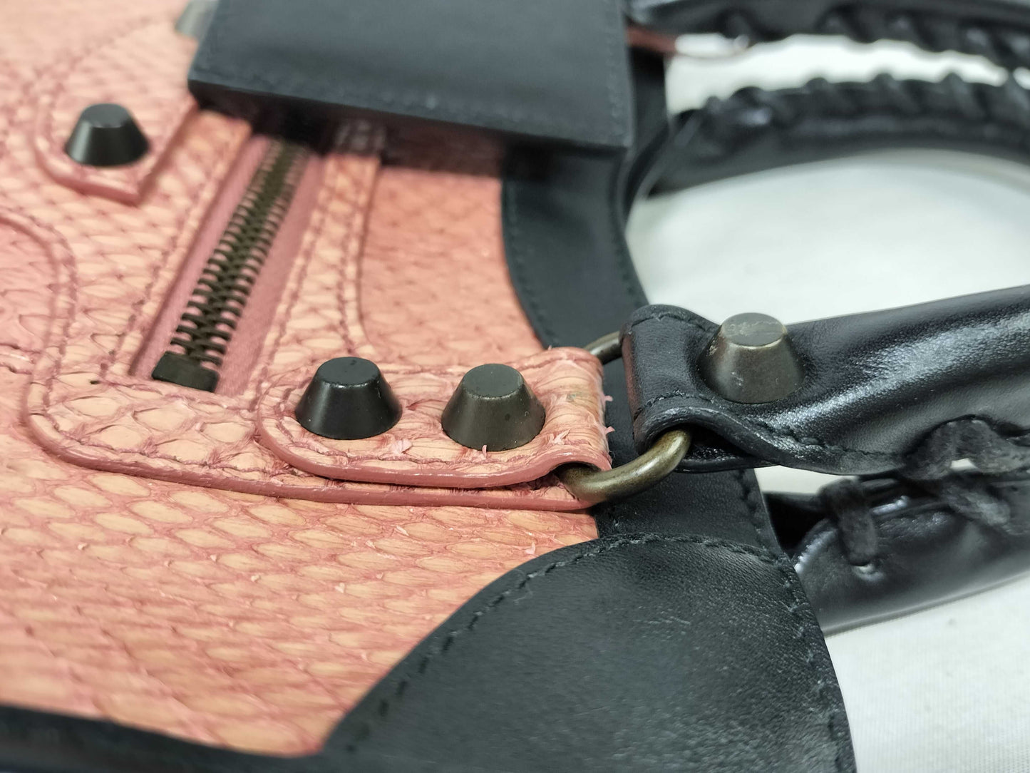 BALENCIAGA The City 2-Way Handbag in Pink Python Leather