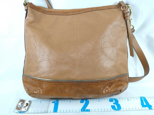COACH Coach Shoulder Bag Perforated Signature Brown Leather Shoulder Bag