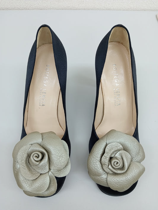 BOTTEGA VENETA Satin and Leather Pumps, Black, Size 36 1/2