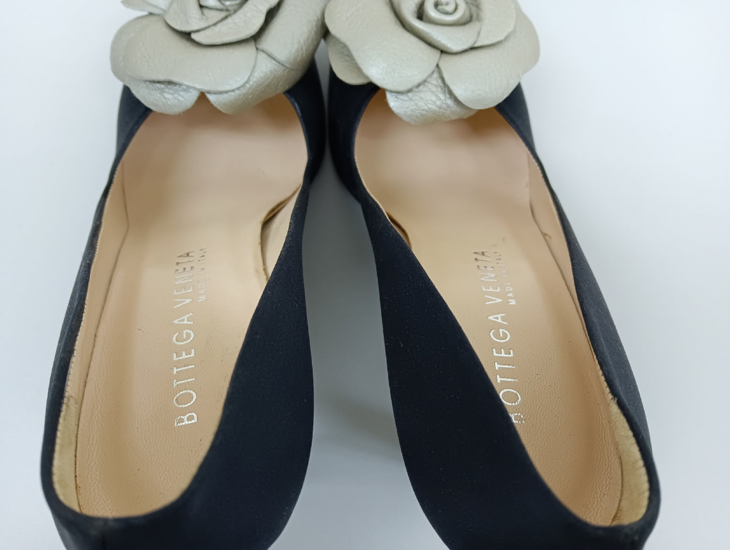 BOTTEGA VENETA Satin and Leather Pumps, Black, Size 36 1/2