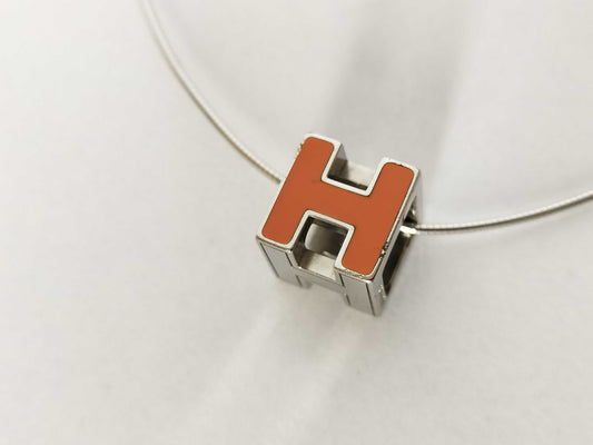 HERMES HERMES Cube H Necklace Orange Silver Necklace